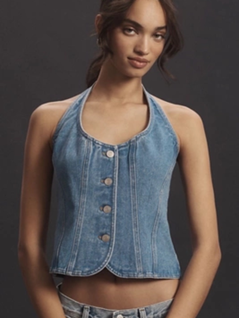 Mare Mare Halter Shrunken Denim Vest Xs
